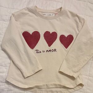 Zara Cream Long Sleeve with Red Hearts